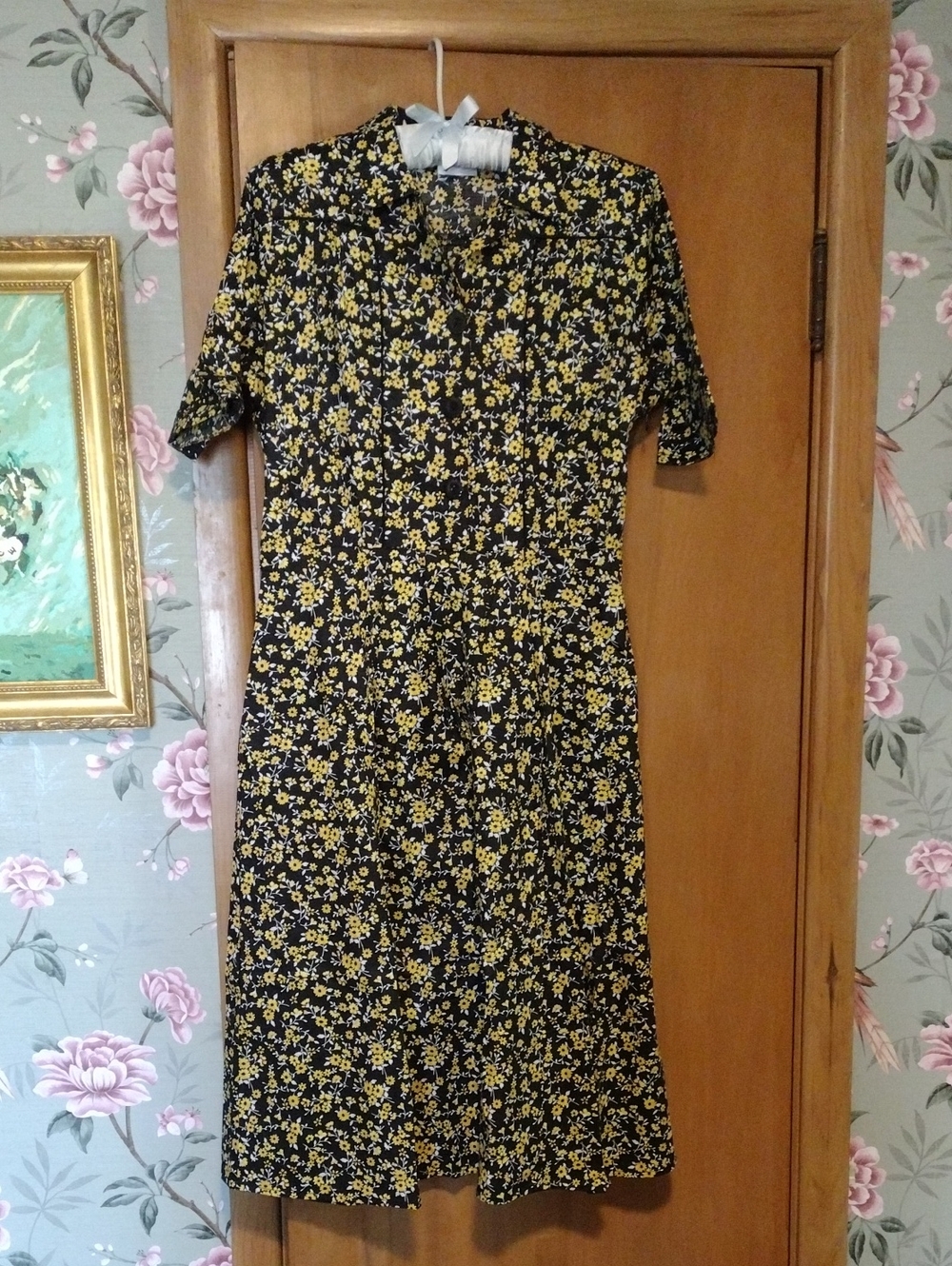 Socialite Black and Yellow Floral Button-Front Dress